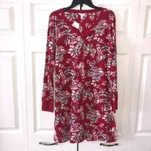 Charter Club Long Sleeve Cotton Sleepshirt Red